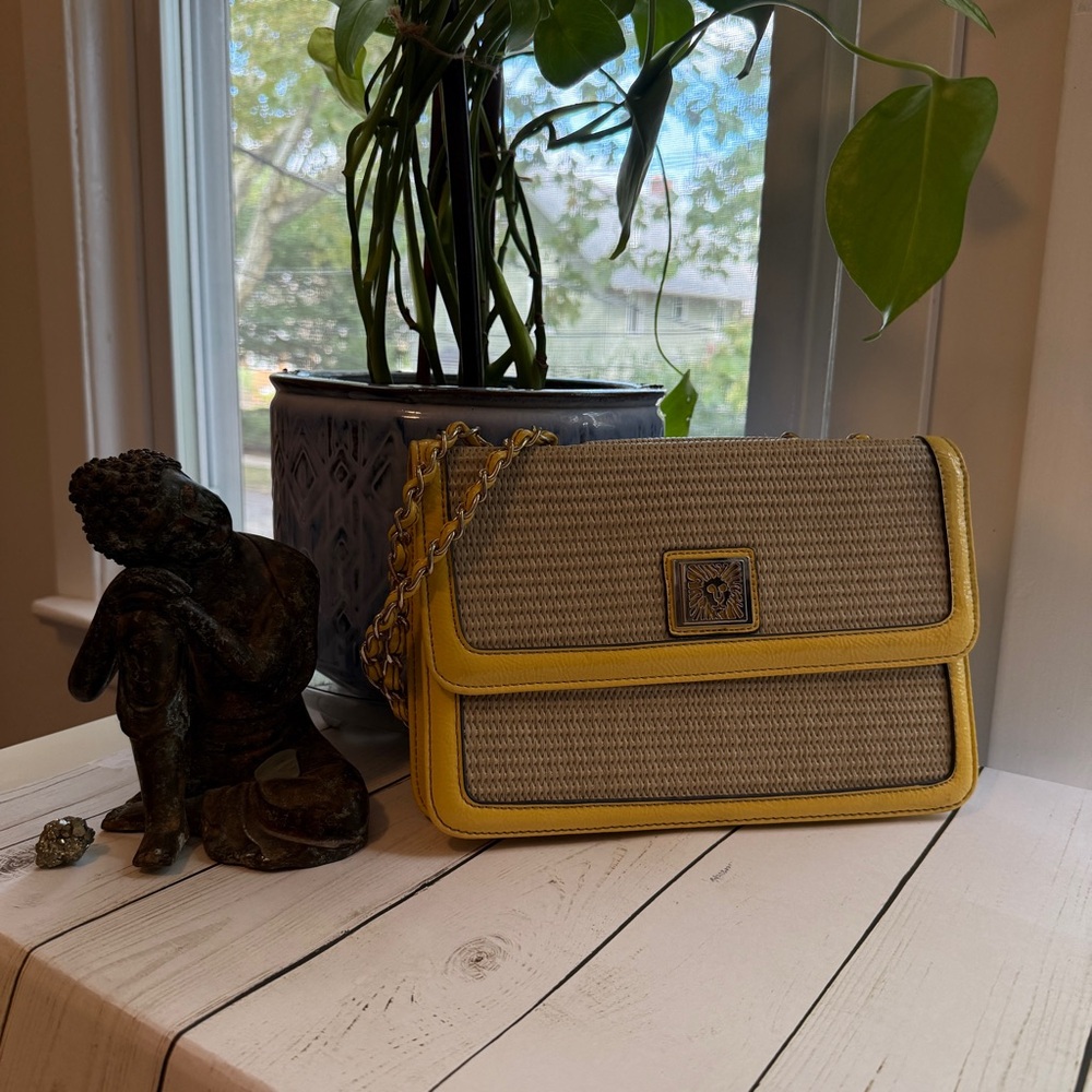 Anne Klein | Vintage Straw & Yellow Patent Leather Crossbody/Shoulder